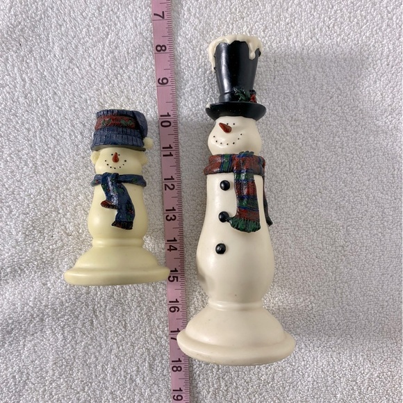 Vintage Snowmen Couple Candlesticks Candle Holders Winter Christmas Festive - Picture 2 of 9